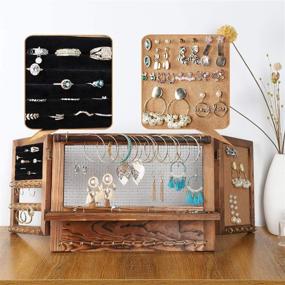 img 1 attached to 🪑 Rustic Wooden Wall Mounted Jewelry Organizer - Holds Necklaces, Bracelets, Earrings, Studs, and Rings - by Allinside