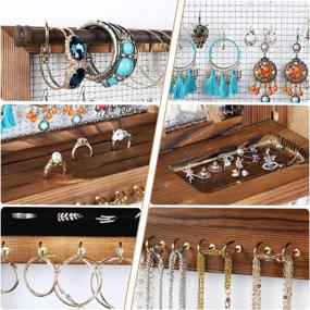 img 2 attached to 🪑 Rustic Wooden Wall Mounted Jewelry Organizer - Holds Necklaces, Bracelets, Earrings, Studs, and Rings - by Allinside