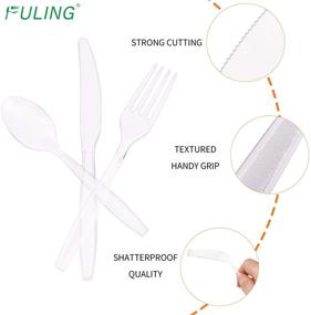 img 3 attached to 🍽️ Fuling 300-Piece Clear Plastic Cutlery Set - Disposable Heavyweight Utensils (100 Forks, 100 Spoons, 100 Knives) - Reusable Silverware for Parties and Events