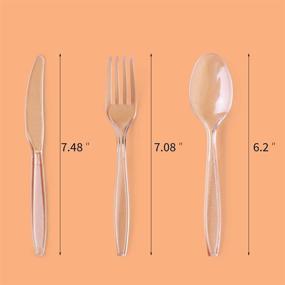 img 1 attached to 🍽️ Fuling 300-Piece Clear Plastic Cutlery Set - Disposable Heavyweight Utensils (100 Forks, 100 Spoons, 100 Knives) - Reusable Silverware for Parties and Events