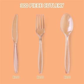 img 2 attached to 🍽️ Fuling 300-Piece Clear Plastic Cutlery Set - Disposable Heavyweight Utensils (100 Forks, 100 Spoons, 100 Knives) - Reusable Silverware for Parties and Events