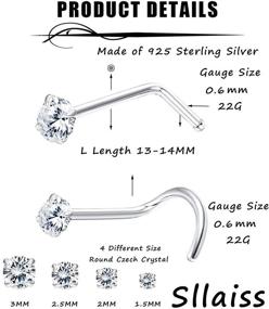 img 3 attached to Sllaiss 925 Sterling Silver L Shaped Nose Rings Set: Hypoallergenic Nose Piercing Jewelry for Women and Men - 8Pcs 22G Crook Nose Rings with Screw Studs (1.5mm, 2mm, 2.5mm, 3mm)