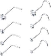 sllaiss 925 sterling silver l shaped nose rings set: hypoallergenic nose piercing jewelry for women and men - 8pcs 22g crook nose rings with screw studs (1.5mm, 2mm, 2.5mm, 3mm) logo