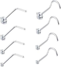 img 4 attached to Sllaiss 925 Sterling Silver L Shaped Nose Rings Set: Hypoallergenic Nose Piercing Jewelry for Women and Men - 8Pcs 22G Crook Nose Rings with Screw Studs (1.5mm, 2mm, 2.5mm, 3mm)