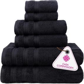 img 4 attached to Casa Copenhagen Luxury Hotel & Spa Quality, 600 GSM Egyptian Cotton 6-Piece Turkish Towel Set - Dark Black