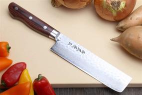 img 3 attached to 🔪 Yoshihiro VG-10 16-Layer Hammered Damascus Stainless Steel Nakiri Vegetable Knife - 6.5-inch (165mm)