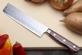 img 2 attached to 🔪 Yoshihiro VG-10 16-Layer Hammered Damascus Stainless Steel Nakiri Vegetable Knife - 6.5-inch (165mm)