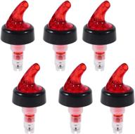 plastic measured liquor pourer tail - 1 oz auto measuring shot chamber - pour spout stopper for alcohol, wine, cocktail, vinegar bottle, spirits - pack of 6 (red) логотип