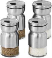 🧂 foraineam 4 pack salt and pepper shakers: adjustable pour holes, elegant stainless steel dispenser with glass bottom logo