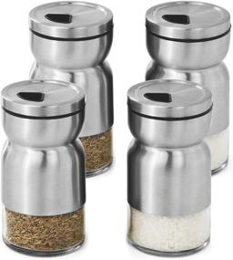 img 4 attached to 🧂 Foraineam 4 Pack Salt and Pepper Shakers: Adjustable Pour Holes, Elegant Stainless Steel Dispenser with Glass Bottom