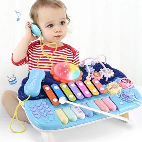 img 4 attached to 🎵 Multifunctional Baby Musical Toys Set - Kids Drum Set with Phone, Bead Maze, Gear, Xylophone, and Piano - Electronic Learning Toys for Infants and Toddlers - Perfect Birthday Gifts for Kids