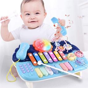 img 1 attached to 🎵 Multifunctional Baby Musical Toys Set - Kids Drum Set with Phone, Bead Maze, Gear, Xylophone, and Piano - Electronic Learning Toys for Infants and Toddlers - Perfect Birthday Gifts for Kids