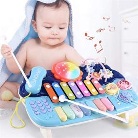 img 3 attached to 🎵 Multifunctional Baby Musical Toys Set - Kids Drum Set with Phone, Bead Maze, Gear, Xylophone, and Piano - Electronic Learning Toys for Infants and Toddlers - Perfect Birthday Gifts for Kids