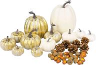 white & gold artificial pumpkins decor bulk set - perfect for halloween, thanksgiving & fall decorations логотип