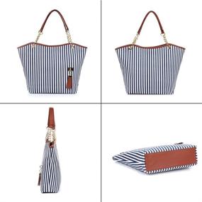 img 3 attached to Large Capacity Women's Canvas Handbag Tassel Stripes Purse Tote Fashion Shoulder Bag