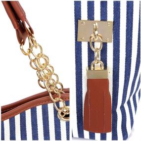 img 1 attached to Large Capacity Women's Canvas Handbag Tassel Stripes Purse Tote Fashion Shoulder Bag