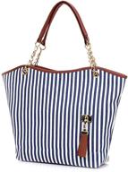 large capacity women's canvas handbag tassel stripes purse tote fashion shoulder bag logo