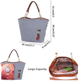 img 2 attached to Large Capacity Women's Canvas Handbag Tassel Stripes Purse Tote Fashion Shoulder Bag