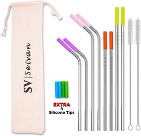 img 4 attached to SEIVAN STRAWS: Set of 8 Stainless Steel Reusable Metal Straws with Silicone Tip - Perfect for 30oz/20oz Yeti RTIC Tumbler - Includes 8 Steel Straws, 12 Silicone Tips, 2 Cleaning Brushes, and a Pouch