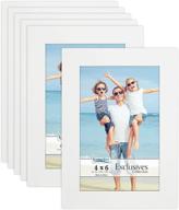 🖼️ set of 6 icona bay white 4x6 picture frames - sturdy wood composite photo frames, sleek design - table top or wall mount - exclusives collection логотип