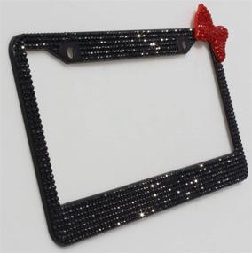 img 3 attached to 🎀 OTOSTAR Handcrafted Bling Rhinestones Stainless Steel Car License Plate Frame with Matching Screw Caps (Black/Red Bowknot)