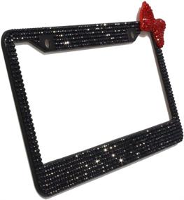 img 4 attached to 🎀 OTOSTAR Handcrafted Bling Rhinestones Stainless Steel Car License Plate Frame with Matching Screw Caps (Black/Red Bowknot)