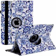 360 degree rotating stand protective cover for new ipad 🔵 9.7 2018/2017 and ipad air 2 - blue white porcelain design logo