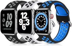 img 4 attached to Набор из 3 мягких силиконовых спортивных ремешков Lerobo для Apple Watch SE Series 7 — Совместимы с размером 42мм/44мм/45мм — Дышащие и комфортные запасные ремешки для мужчин и женщин