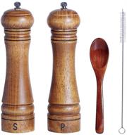 🏡 farmhouse kitchen essential: 2-pack wood salt and pepper grinder set with adjustable coarseness, refillable mills, cleaning brush, and wooden spoon logo