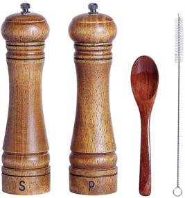 img 4 attached to 🏡 Farmhouse Kitchen Essential: 2-pack Wood Salt and Pepper Grinder Set with Adjustable Coarseness, Refillable Mills, Cleaning Brush, and Wooden Spoon