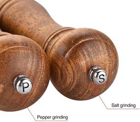 img 1 attached to 🏡 Farmhouse Kitchen Essential: 2-pack Wood Salt and Pepper Grinder Set with Adjustable Coarseness, Refillable Mills, Cleaning Brush, and Wooden Spoon