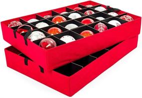 img 1 attached to 🎄 Christmas Ornament Storage Box with Dividers - Holds 48 Ornaments, up to 4 Inches in Diameter - Acid-Free Trays with Separators - 2 Red Removable Trays