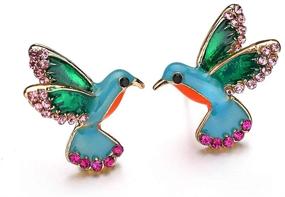 img 4 attached to Colorful Hummingbird Bird Stud Earrings: Enamel Crystal Metal Animal Earrings with Statement Jewelry Design for Women and Girls – GoodCorsetMall