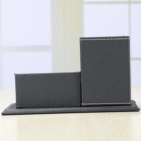 img 1 attached to 🖊️ Efficient and Stylish KINGFOM Office Multipurpose Leatherette Desktop Mesh Pen Pencil Holder and Business Card Organizer (Black)