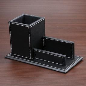 img 2 attached to 🖊️ Efficient and Stylish KINGFOM Office Multipurpose Leatherette Desktop Mesh Pen Pencil Holder and Business Card Organizer (Black)