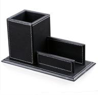 🖊️ efficient and stylish kingfom office multipurpose leatherette desktop mesh pen pencil holder and business card organizer (black) логотип