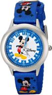 disney kids' w000022 time teacher stainless steel watch: stylish design with blue nylon band logo