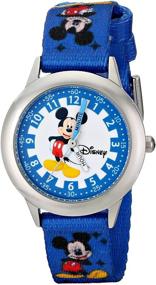 img 3 attached to Disney Kids' W000022 Time Teacher Stainless Steel Watch: Stylish Design with Blue Nylon Band