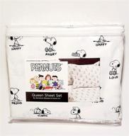 🛏️ black & white snoopy peanuts queen size sheet set - expressing a range of emotions: happy, tired, love, sad, angry, proud and surprised - includes flat sheet, fitted sheet, and pillowcases logo