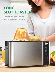 img 3 attached to 🍞 Top-rated Long Slot Toaster with Warming Rack, 2 Slice Stainless Steel Toasters - 6 Browning Settings, Defrost/Reheat/Cancel Functions, Removable Crumb Tray - 1000W