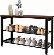 entryway shoe rack and storage bench - 3-tier shoe organizer with 2 mesh shelves, 👞 32 inch sturdy bench, made with 30% thicker steel pipe - ideal for entryway, hallway, rustic brown логотип