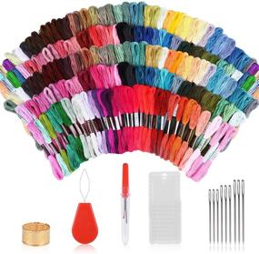img 4 attached to 🌈 Vibrant 100-Skein Rainbow Embroidery Floss Set for Friendship Bracelets & Cross Stitch Crafts Plus Needlework Tools
