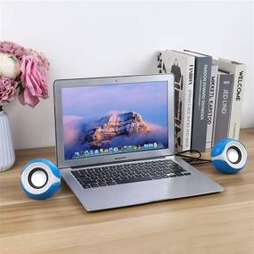 img 1 attached to 🔊 Small USB Computer Speakers for Laptop Desktop Netbook & PC, GLOWSEA Mini Powered Stereo Speaker System with Volume Control & 3.5 mm Audio Plug Blue