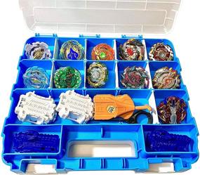 img 4 attached to 🔵 Double Sided BPA-Free Toy Display Storage Container Box for Mini Toys, Small Dolls, Tools Beyblade - Heavy Duty Organizer Carrying Case with 34 Adjustable Compartments (Blue) - HOME4