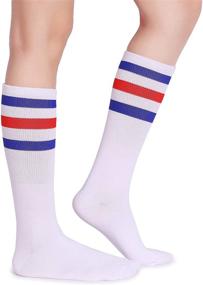 img 4 attached to 🧦 Pareberry Retro White Tube Socks - Classic Triple Stripes, Soft Cotton, On the Calf Design