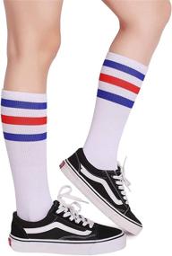 img 2 attached to 🧦 Pareberry Retro White Tube Socks - Classic Triple Stripes, Soft Cotton, On the Calf Design