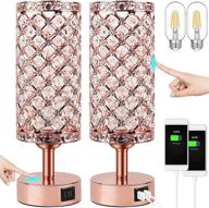 ubright touch control crystal table lamp 3 way dimmable with usb charging ports - 2 pack (rose gold) логотип