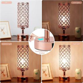 img 3 attached to UBright Touch Control Crystal Table Lamp 3 Way Dimmable with USB Charging Ports - 2 Pack (Rose Gold)