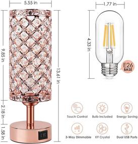 img 1 attached to UBright Touch Control Crystal Table Lamp 3 Way Dimmable with USB Charging Ports - 2 Pack (Rose Gold)