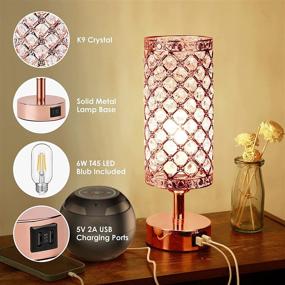 img 2 attached to UBright Touch Control Crystal Table Lamp 3 Way Dimmable with USB Charging Ports - 2 Pack (Rose Gold)